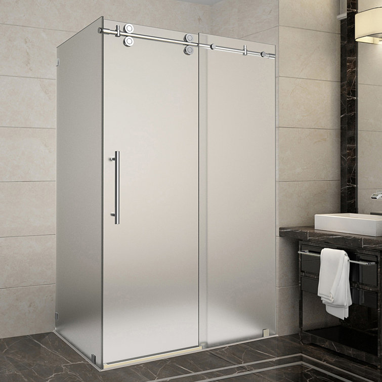 Langham 48" x 75" Frosted Glass Frameless Sliding Shower Enclosure