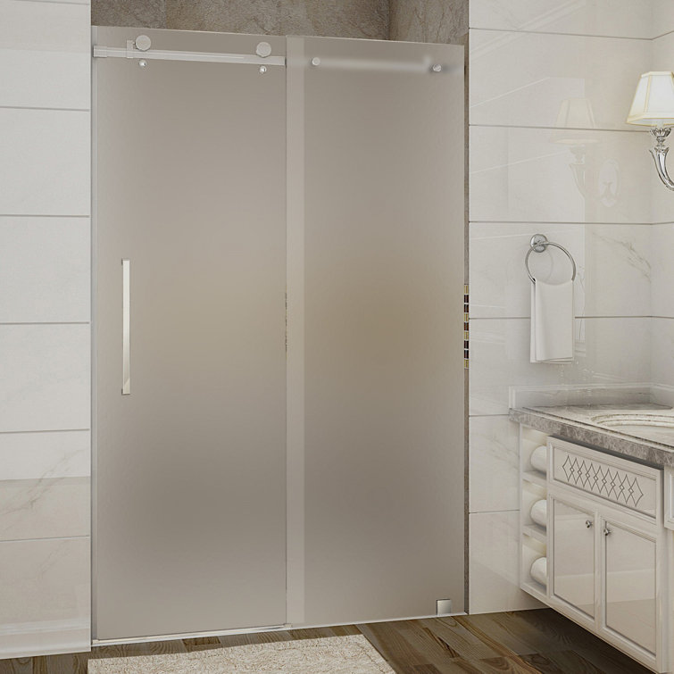 Moselle 48'' x 75'' Chrome Frameless Sliding Shower Door with Frosted Glass