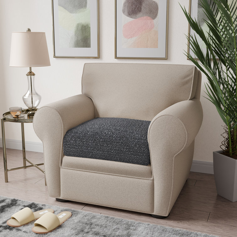 Dark Gray Stretch T-Cushion Sofa Slipcover with Elastic Closure