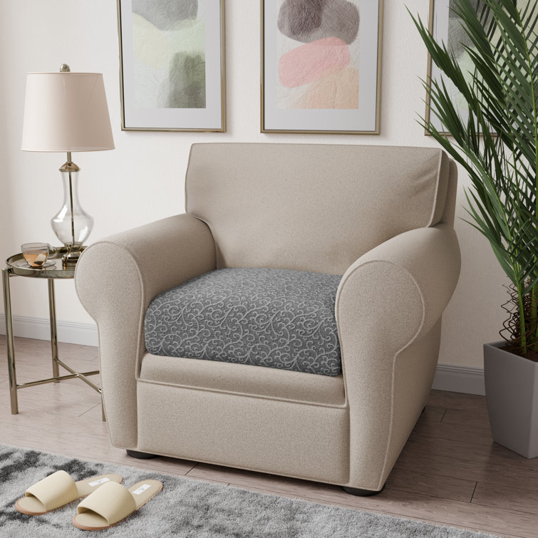 Gray Arabesco Stretch T-Cushion Sofa Cover