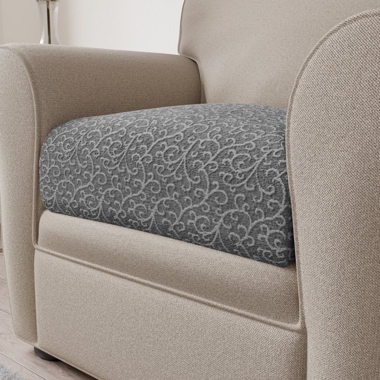 Gray Arabesco Stretch T-Cushion Sofa Cover