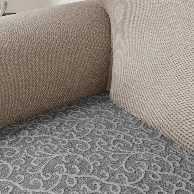 Gray Arabesco Stretch T-Cushion Sofa Cover