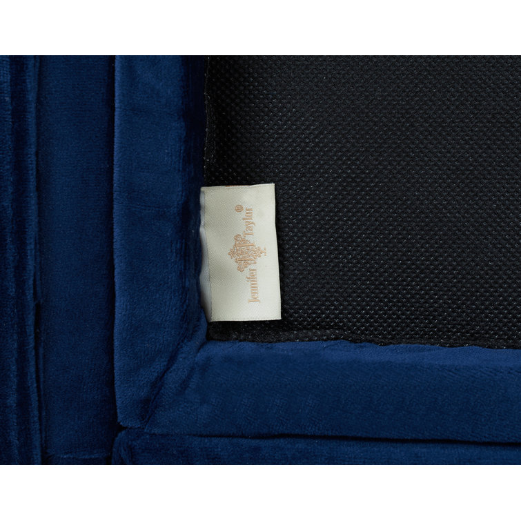 Navy Blue Velvet Tufted Queen Bed with Nailhead Trim