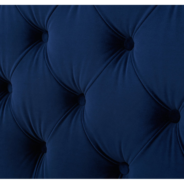 Navy Blue Velvet Tufted Queen Bed with Nailhead Trim