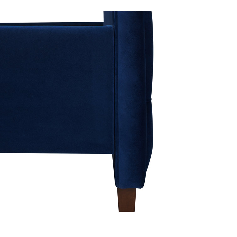 Navy Blue Velvet Tufted Queen Bed with Nailhead Trim