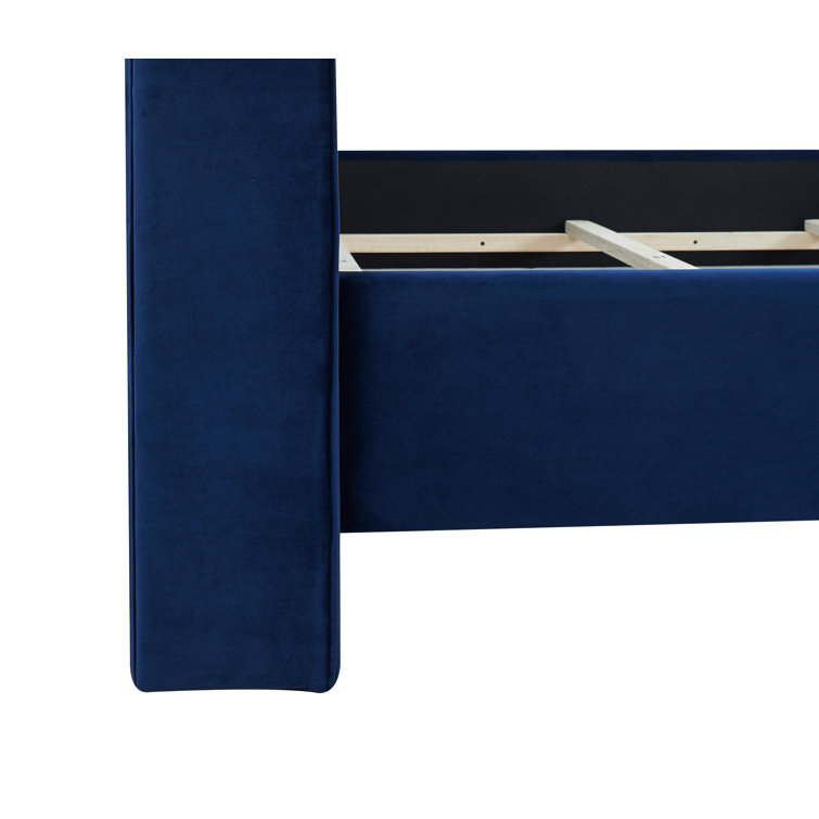 Navy Blue Velvet Tufted Queen Bed with Nailhead Trim