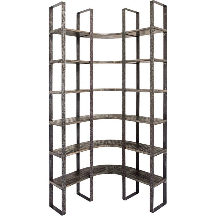 Eccles 90" Black and Brown Solid Wood Corner Bookcase