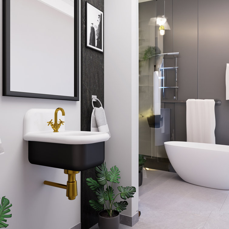 Victorian 13.58'' White and Black Ceramic Wall-Mount Sink