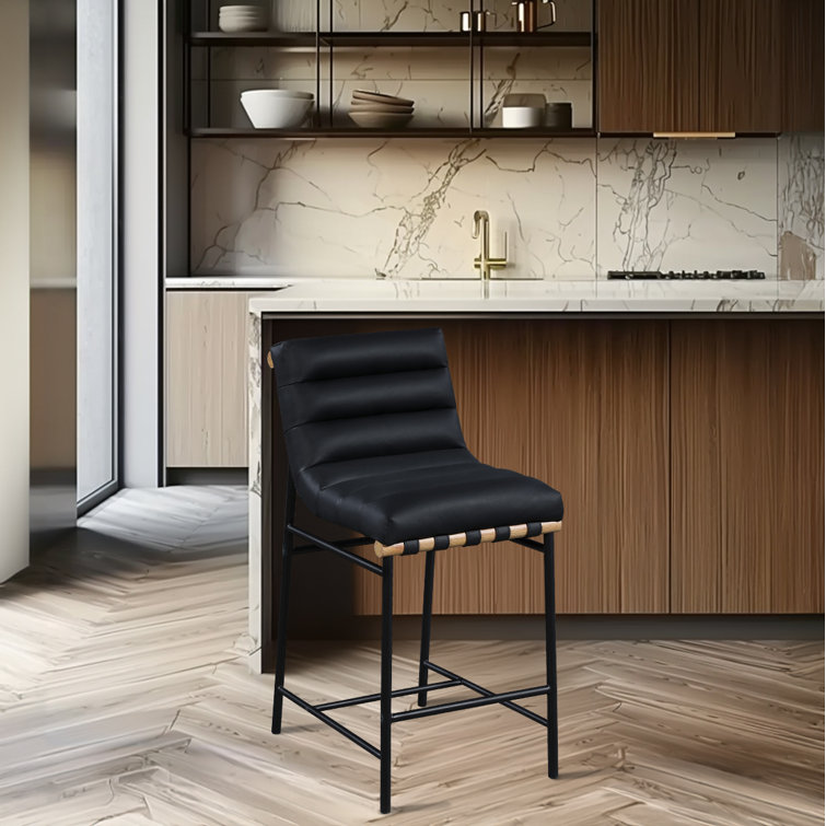 Black Vegan Leather Counter Stool with Iron Frame