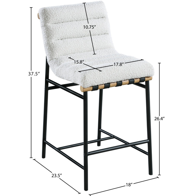 Cream Boucle Fabric and Metal Counter Stool