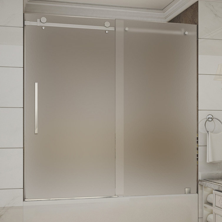 Moselle 60" Chrome Frameless Sliding Tub Door with Frosted Glass