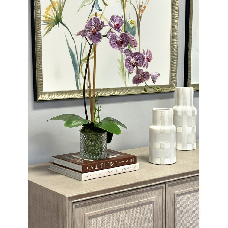 Purple Polysilk Orchid Floral Arrangement in Glass Vase