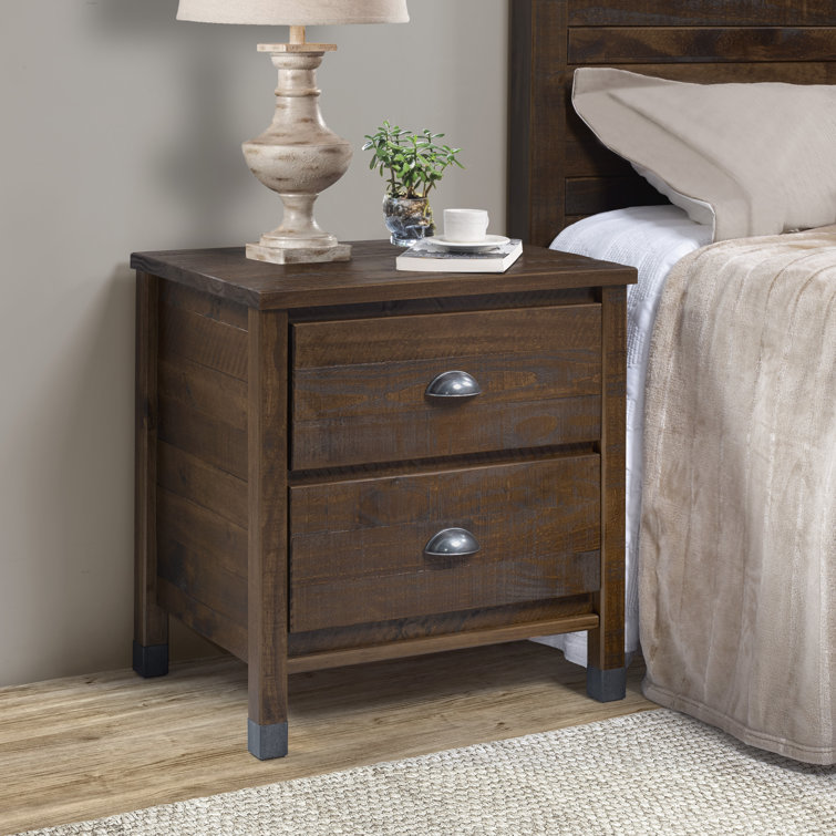Baja Medium Pine 2-Drawer Nightstand with Steel Accents