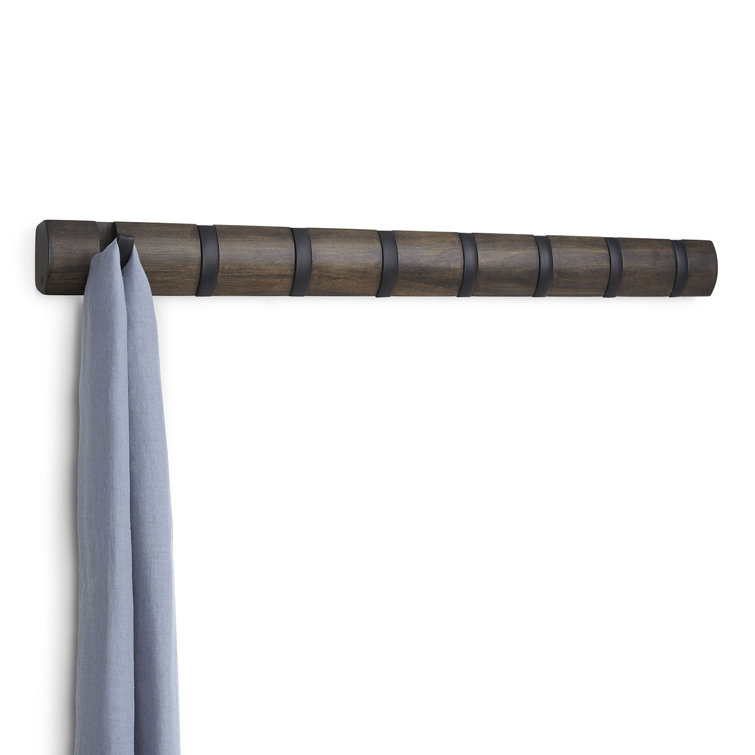 Flip Black and Walnut Solid Wood Wall Mounted Coat Rack with 8 Hooks