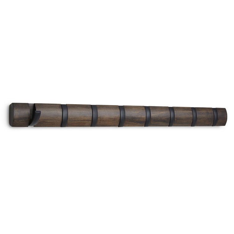 Flip Black and Walnut Solid Wood Wall Mounted Coat Rack with 8 Hooks