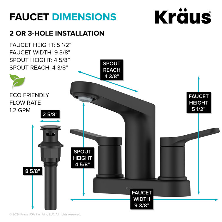 Indy Matte Black Dual Handle Bathroom Faucet with Pop-Up Drain