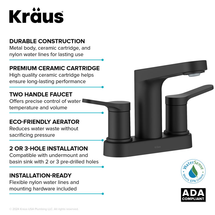 Indy Matte Black Dual Handle Bathroom Faucet with Pop-Up Drain