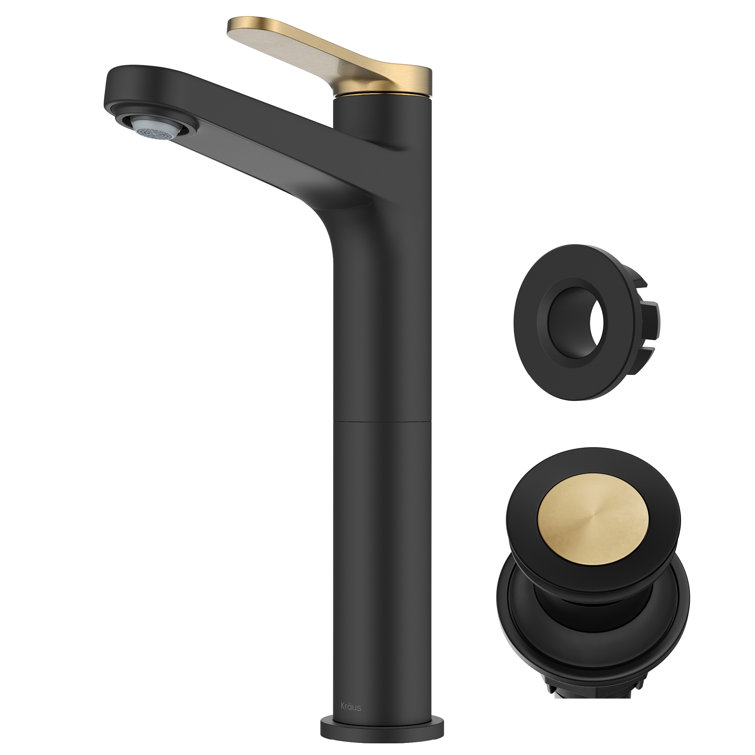 Spot-Free Brushed Brass and Matte Black Vessel Sink Faucet