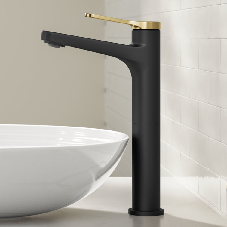 Spot-Free Brushed Brass and Matte Black Vessel Sink Faucet
