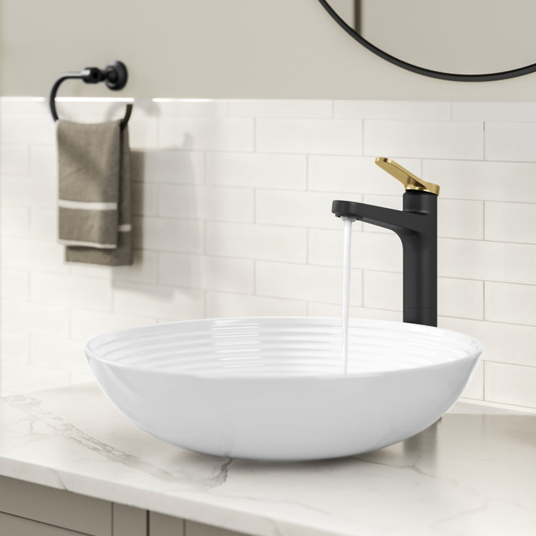Spot-Free Brushed Brass and Matte Black Vessel Sink Faucet