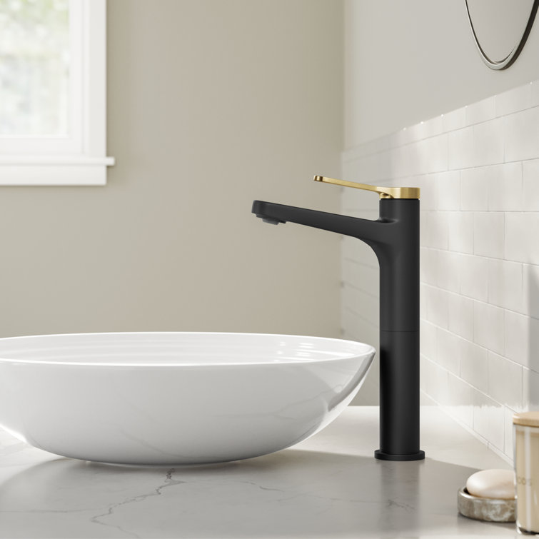 Spot-Free Brushed Brass and Matte Black Vessel Sink Faucet