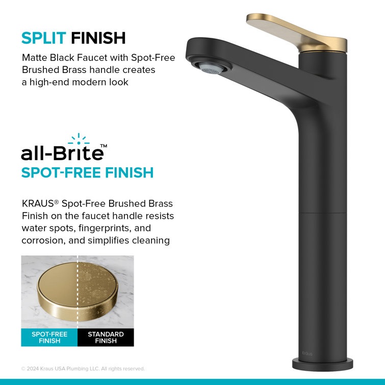 Spot-Free Brushed Brass and Matte Black Vessel Sink Faucet