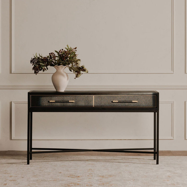 Contemporary Meera 59" Gray and Gold Console Table with Storage