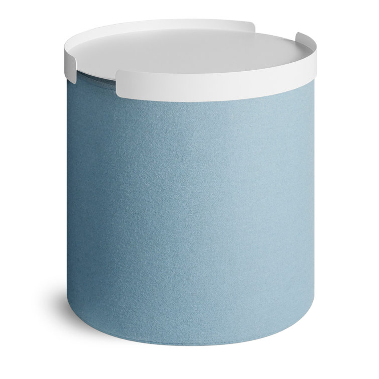 Small Blue Felted Wool Blend Ottoman