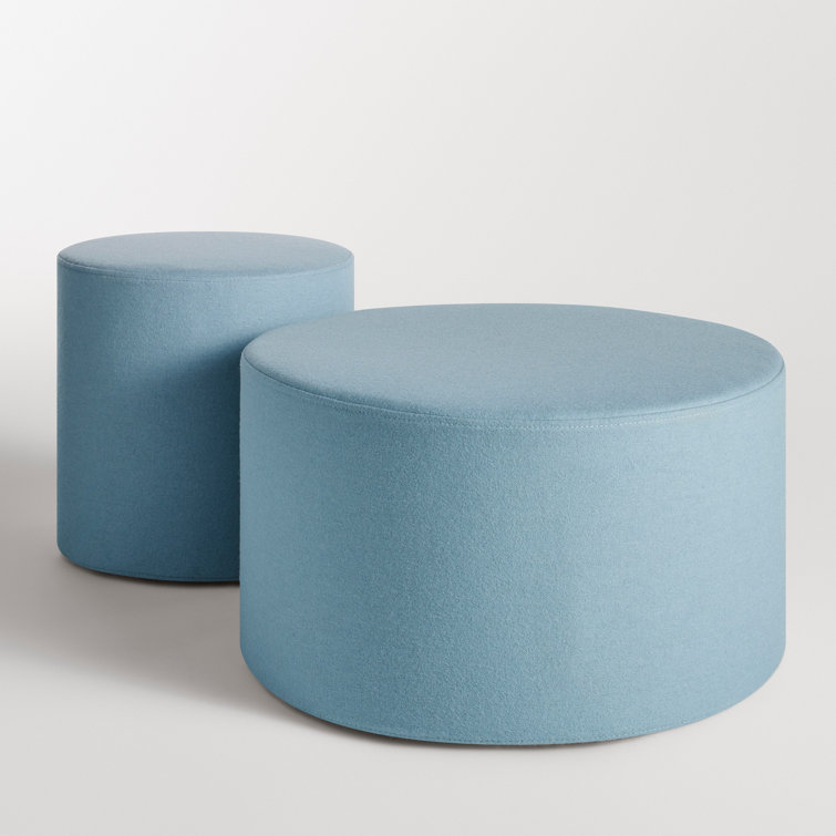 Small Blue Felted Wool Blend Ottoman