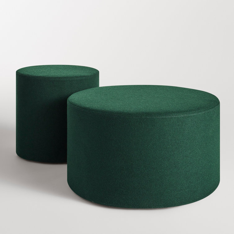 Vesper Navy Green Small Felted Wool Blend Ottoman