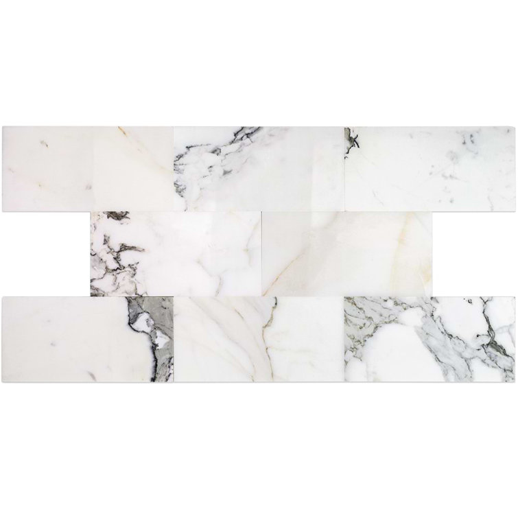Calacatta 6" x 12" Glossy Marble Look Subway Tile