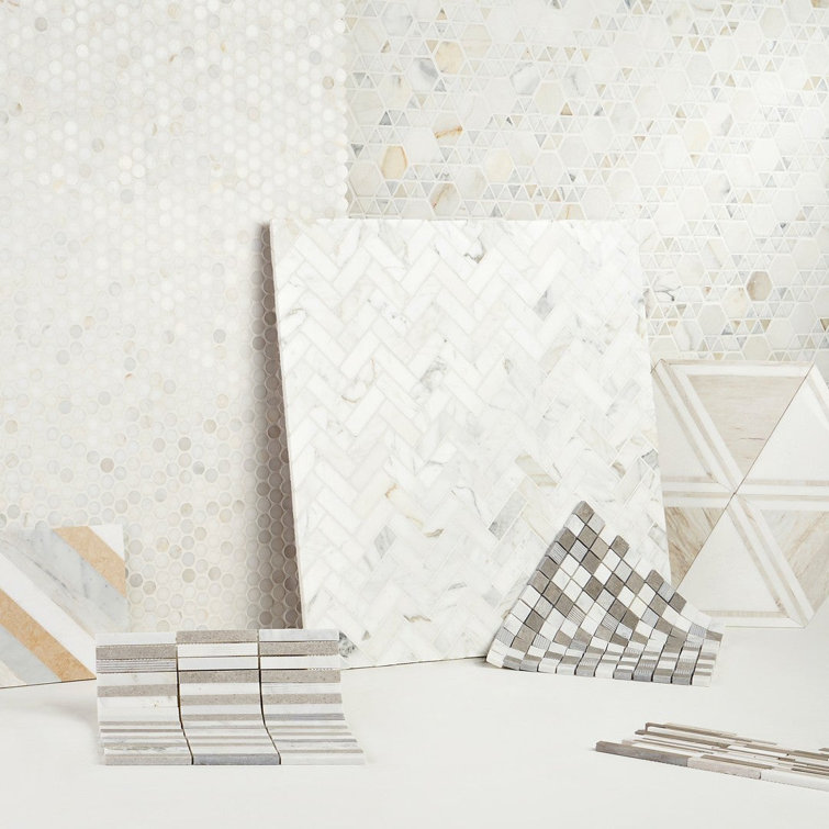 Bernini Beige Polished Porcelain and Marble Mosaic Tile
