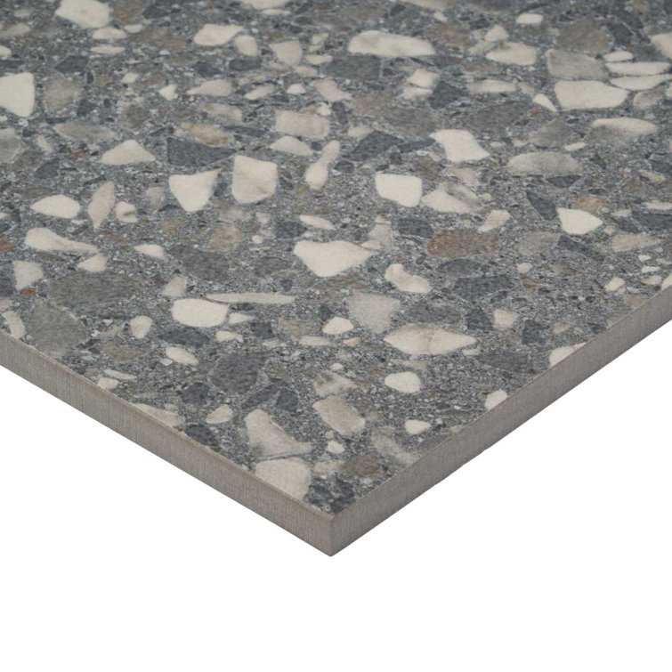 Bryant Charcoal Gray 24" Matte Porcelain Terrazzo Look Tile