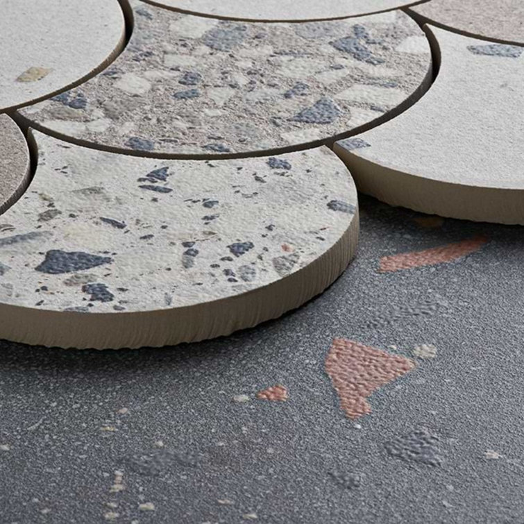 Warm Beige Fish Scale Terrazzo Porcelain Mosaic Tile