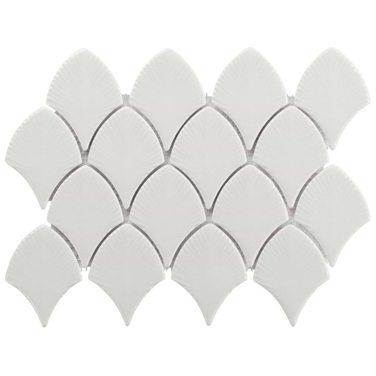Blanco White Glossy Glass Fishscale Mosaic Wall Tile Sheet