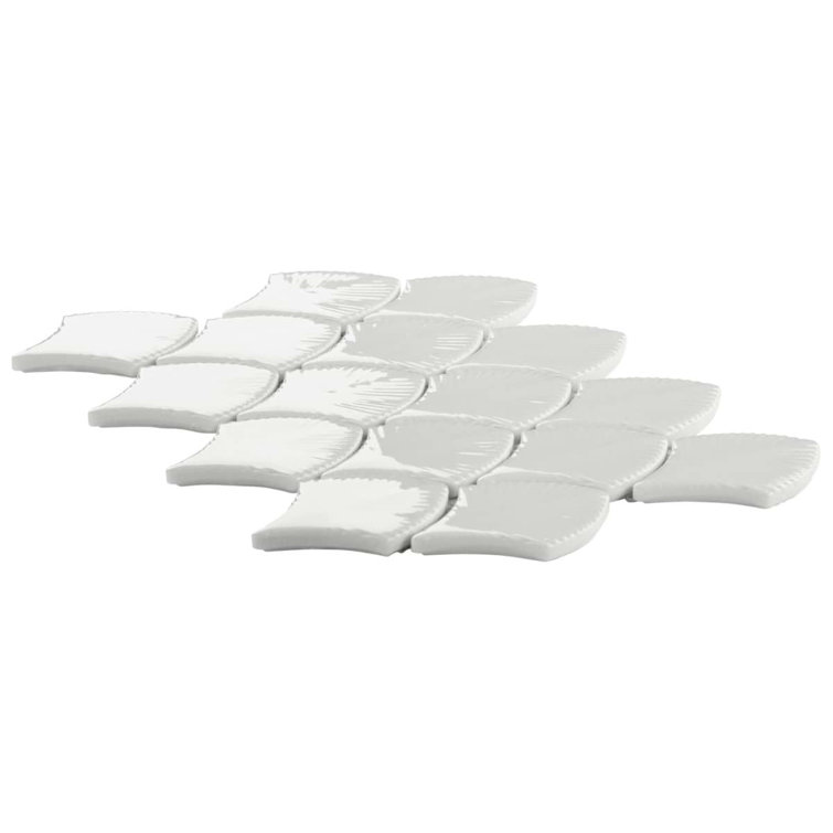 Blanco White Glossy Glass Fishscale Mosaic Wall Tile Sheet