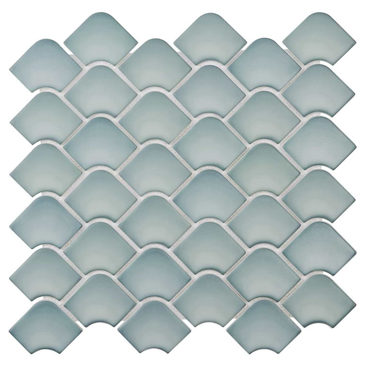 Blue Fish Scale Glass Mosaic Wall Tile 13x13
