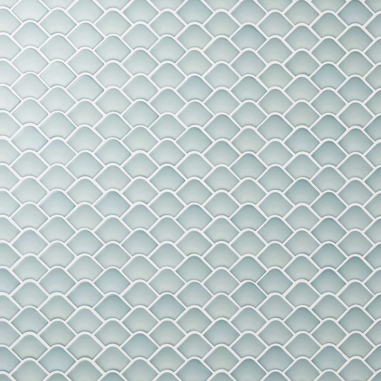 Blue Fish Scale Glass Mosaic Wall Tile 13x13