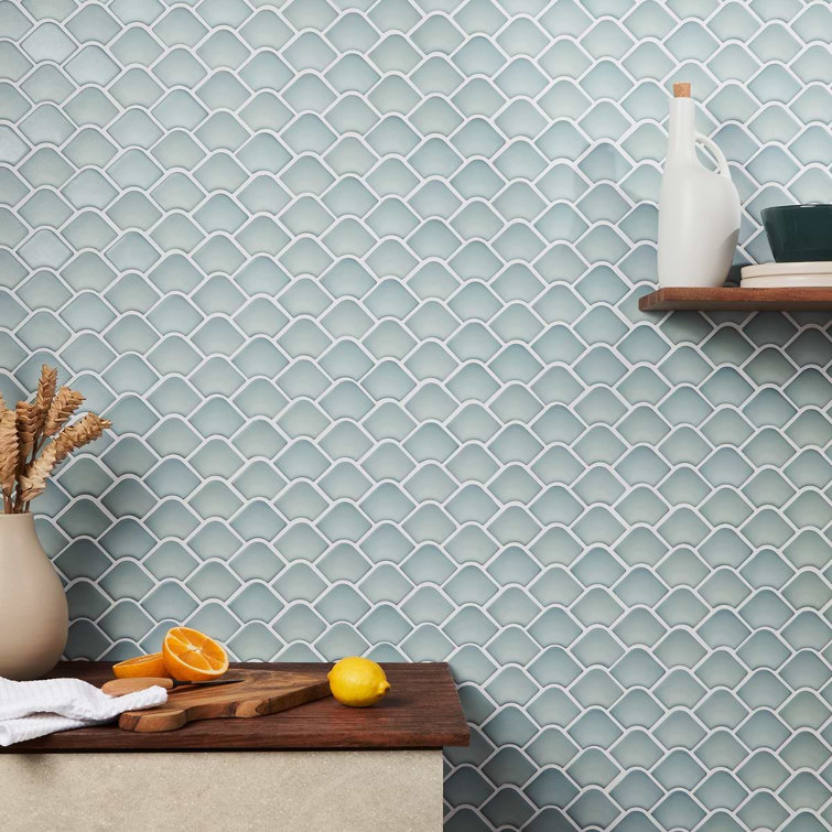 Blue Fish Scale Glass Mosaic Wall Tile 13x13