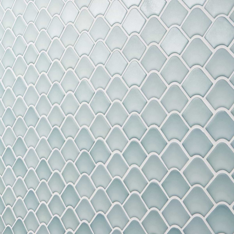 Blue Fish Scale Glass Mosaic Wall Tile 13x13