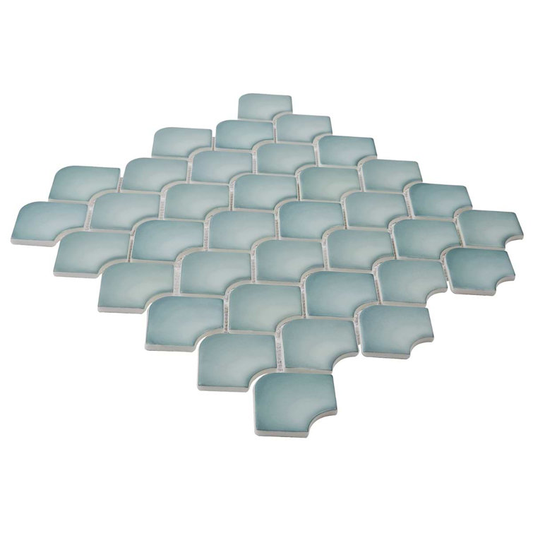 Blue Fish Scale Glass Mosaic Wall Tile 13x13
