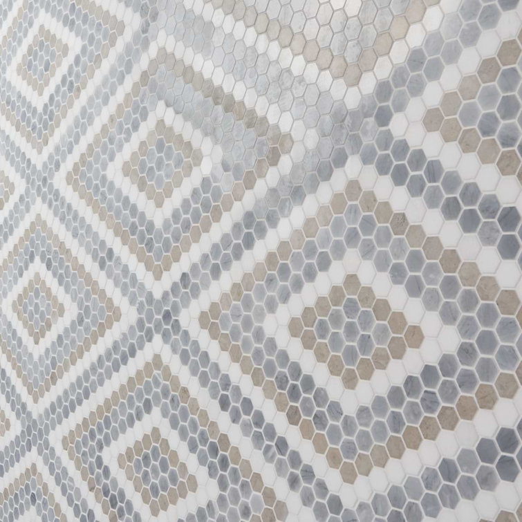 Hyperion Beige and Gray Marble Hexagon Mosaic Tile Sheet