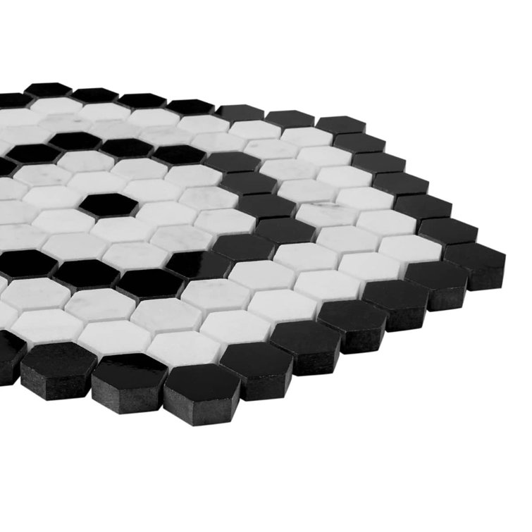 Hyperion Black and White Hexagon Marble Mosaic Tile Sheet