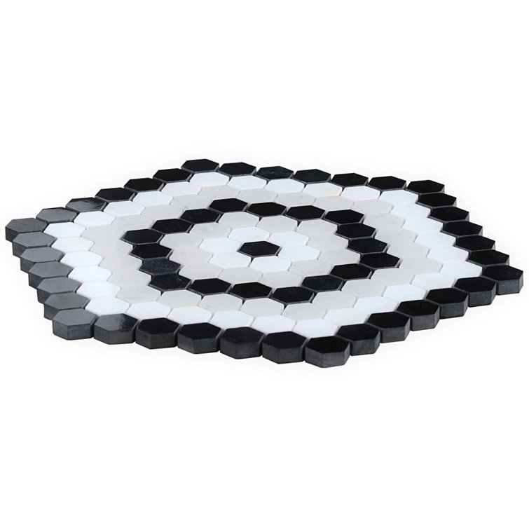 Hyperion Black and White Hexagon Marble Mosaic Tile Sheet