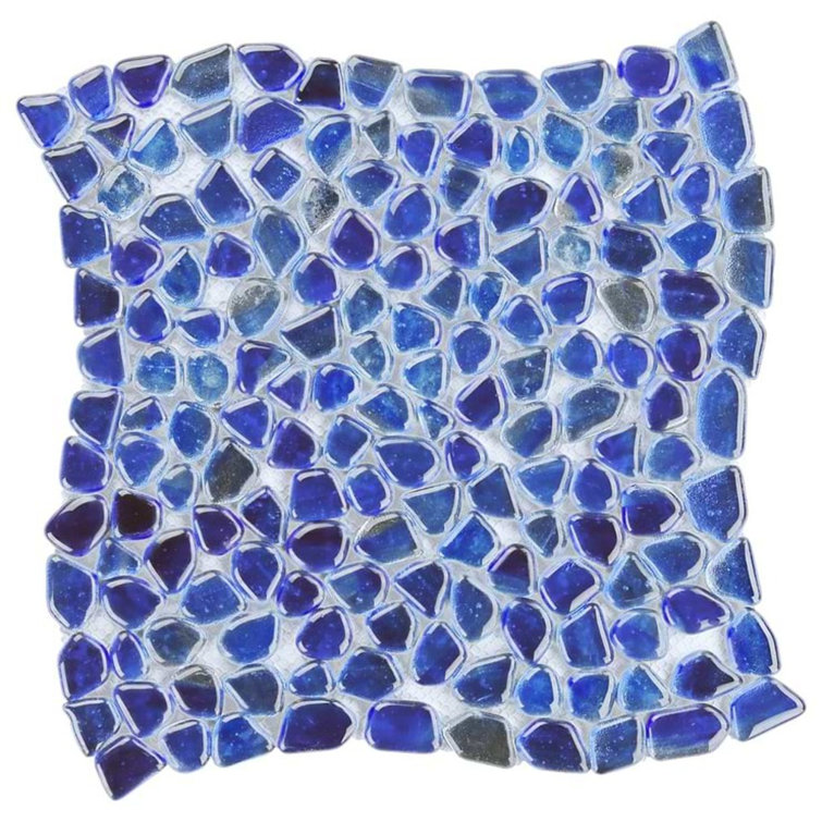 Apollo Pebble 12-in x 12-in Polished Blue Glass Mosaic Wall Tile