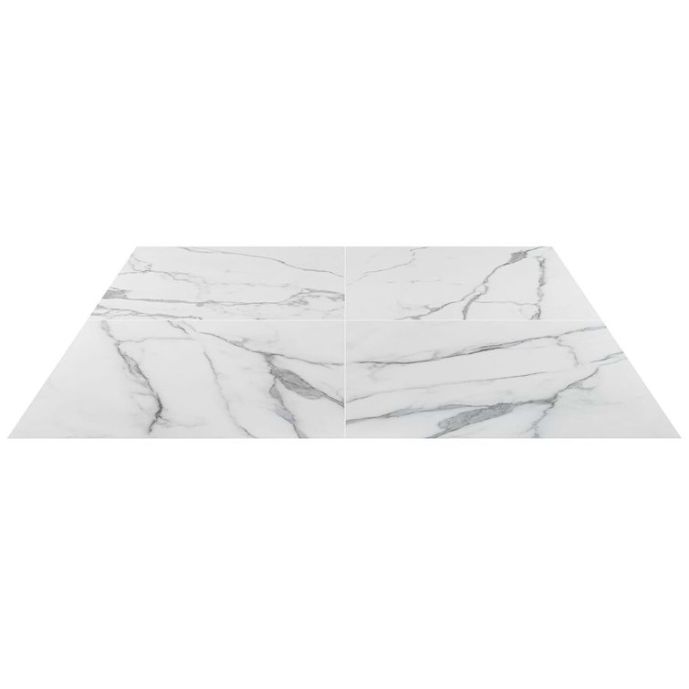 24" x 24" White Matte Porcelain Marble Look Tile