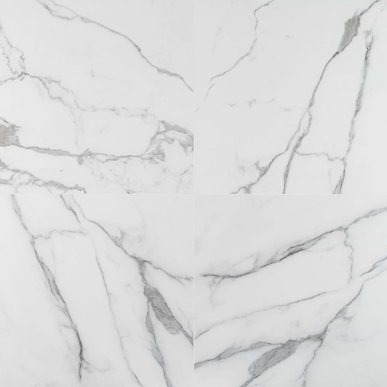 24" x 24" White Matte Porcelain Marble Look Tile