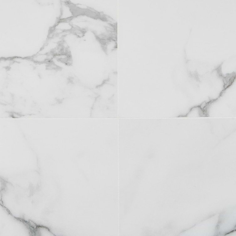 24" x 24" White Matte Porcelain Marble Look Tile