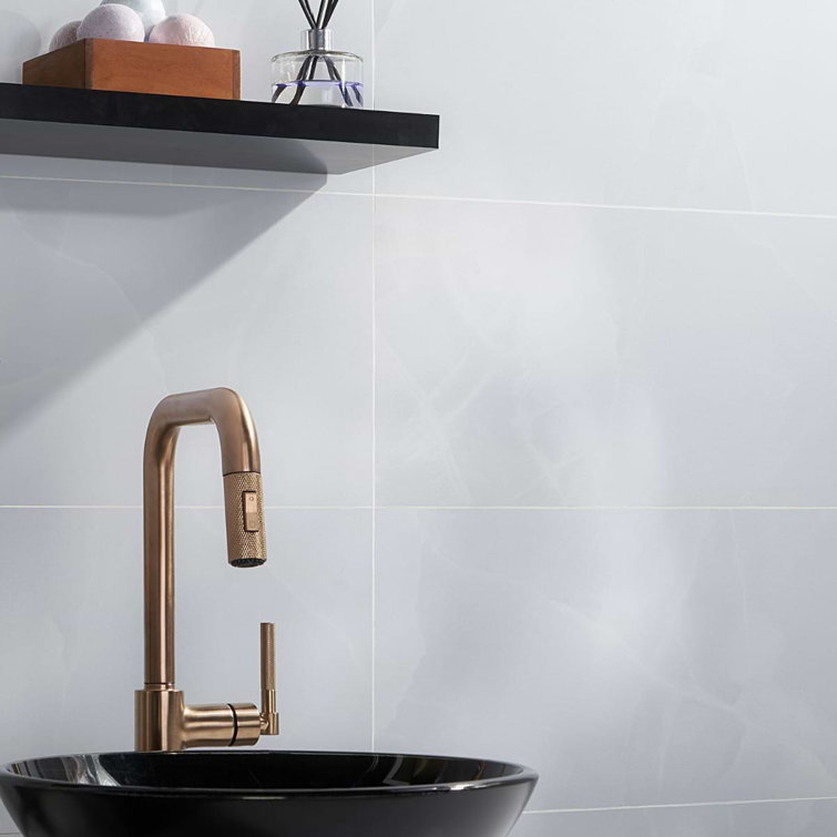 Saroshi 12" x 24" Matte White Porcelain Marble Look Tile