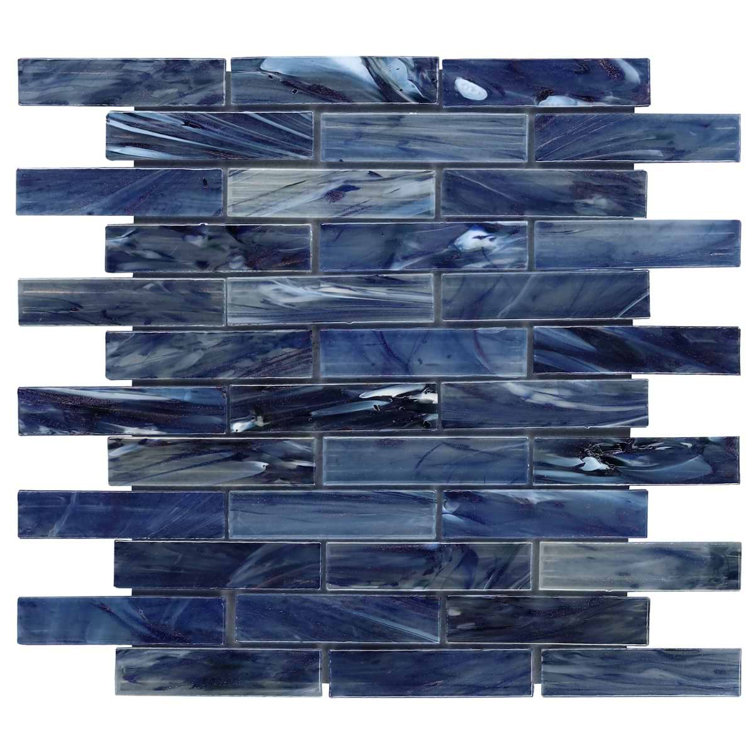 Sky Blue Polished Glass Mosaic Wall Tile 12-in x 12-in